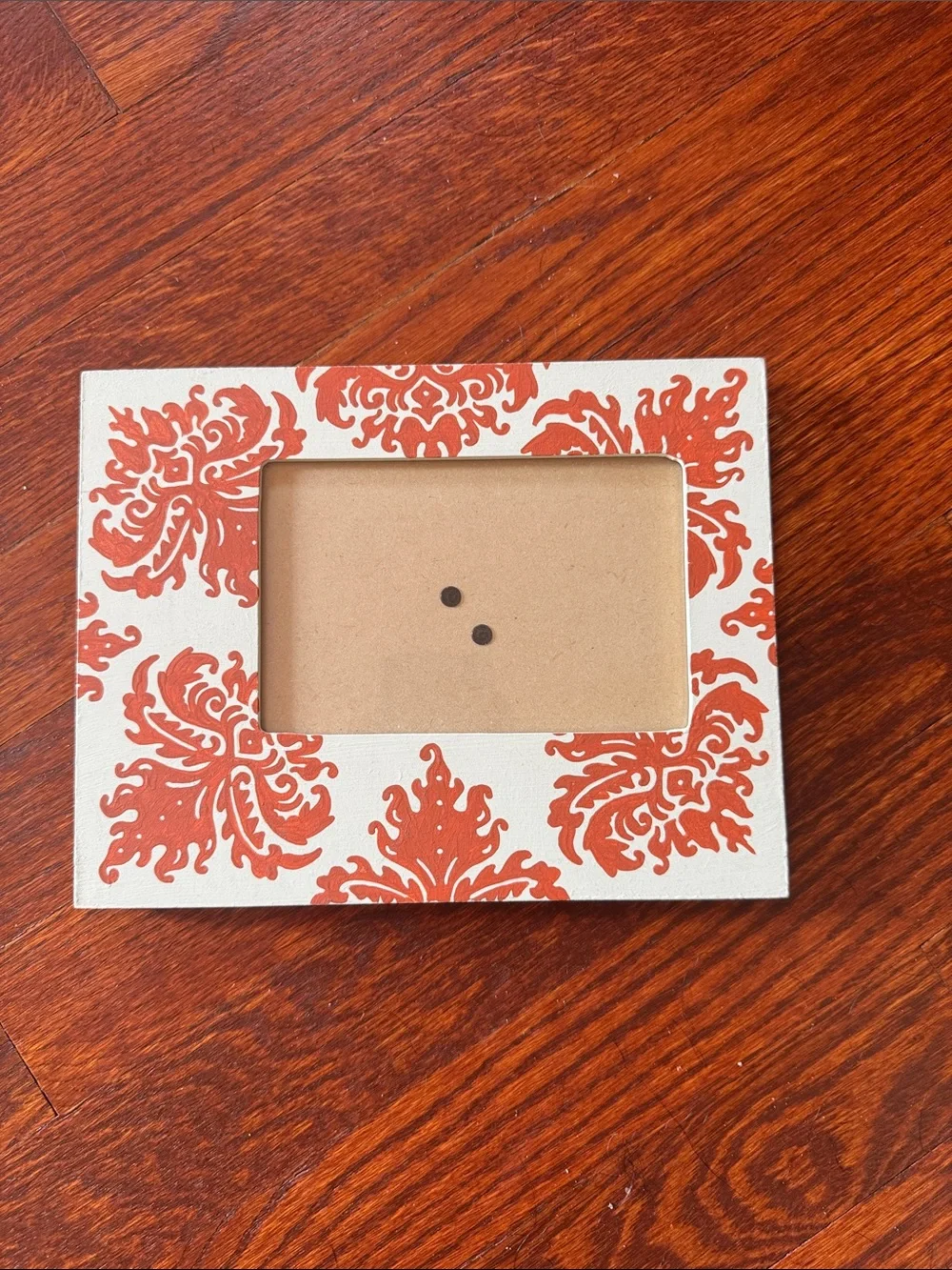 Decorative White Picture Frame with Orange Damask Pattern 4x6